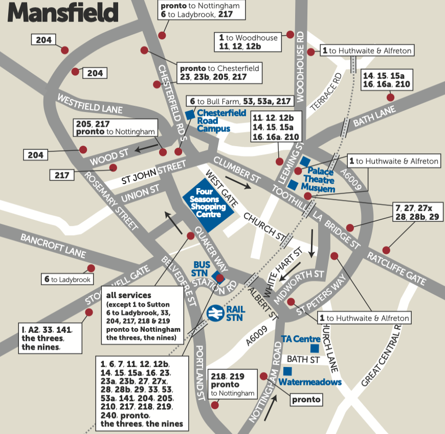 Mansfield routes map